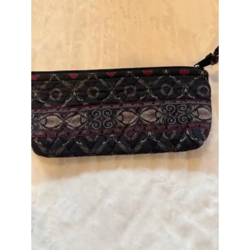 Vintage Retired Black Laurel Vera Bradley Brush Pencil Cosmetic Zipper Bag